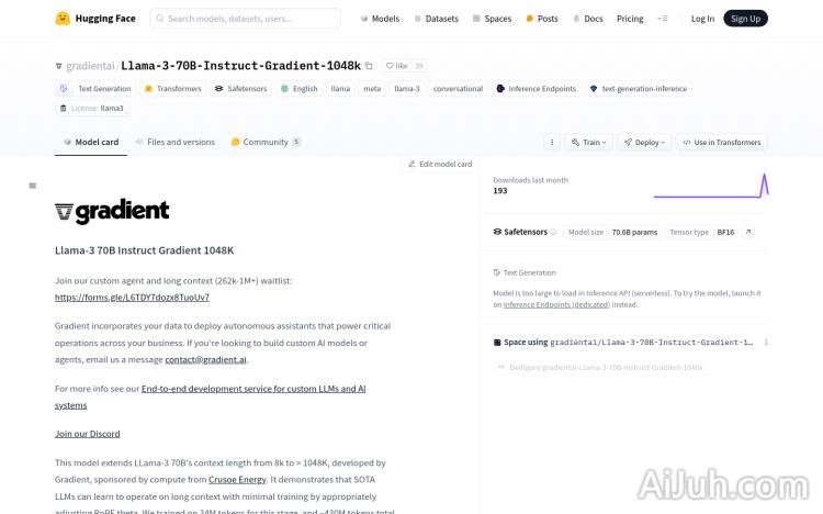 Llama-3 70B Instruct Gradient 1048k