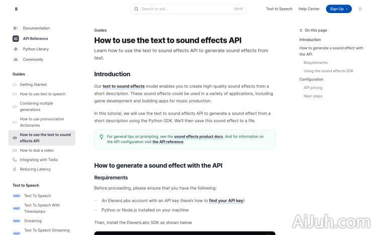 ElevenLabs 文本转音效API