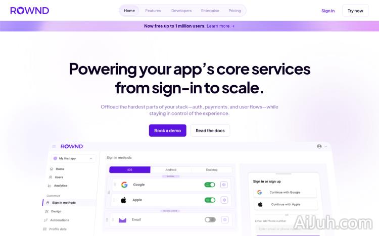 Rownd App Services Platform; 1M MAU Free
