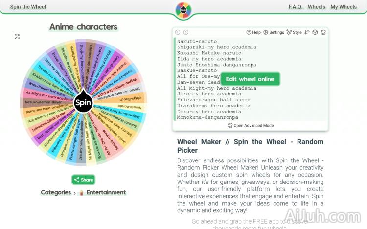 Anime characters | Spin the Wheel